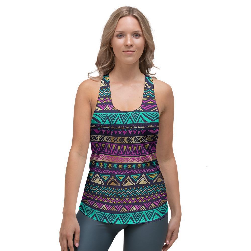 Multicolor Native Aztec Doodle Women's Racerback Tank Top-grizzshop