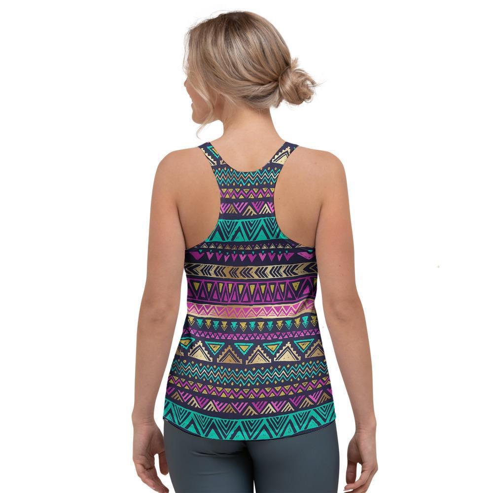 Multicolor Native Aztec Doodle Women's Racerback Tank Top-grizzshop