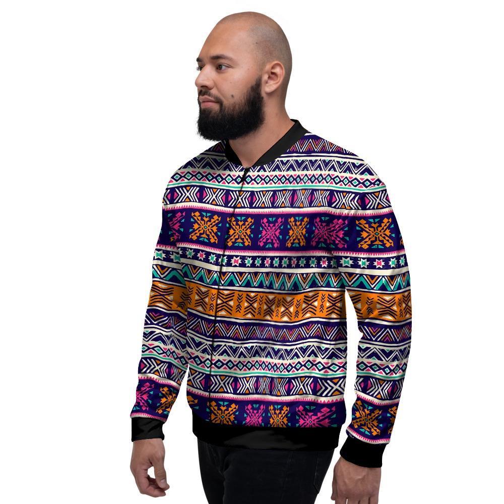 Multicolor Native Aztec Geometric Hipster Men's Bomber Jacket-grizzshop