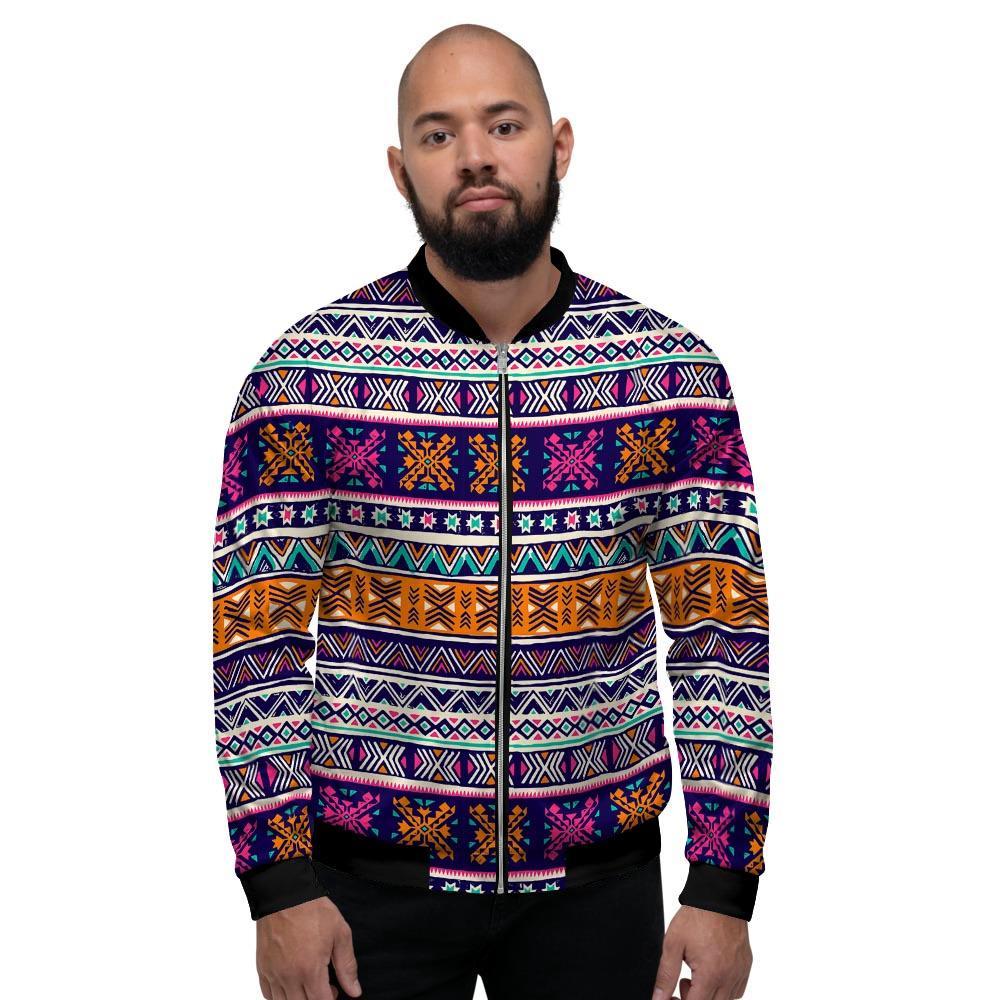 Multicolor Native Aztec Geometric Hipster Men's Bomber Jacket-grizzshop