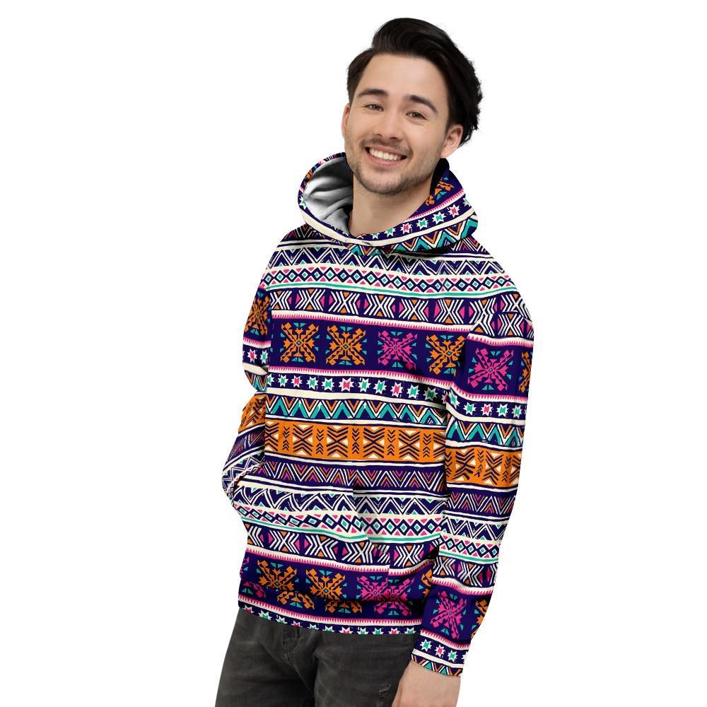 Multicolor Native Aztec Geometric Hipster Men's Hoodie-grizzshop