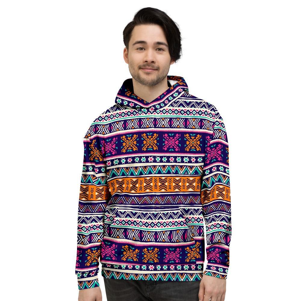 Multicolor Native Aztec Geometric Hipster Men's Hoodie-grizzshop