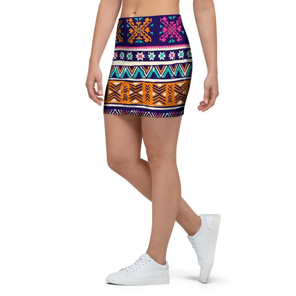 Multicolor Native Aztec Geometric Hipster Mini Skirt-grizzshop