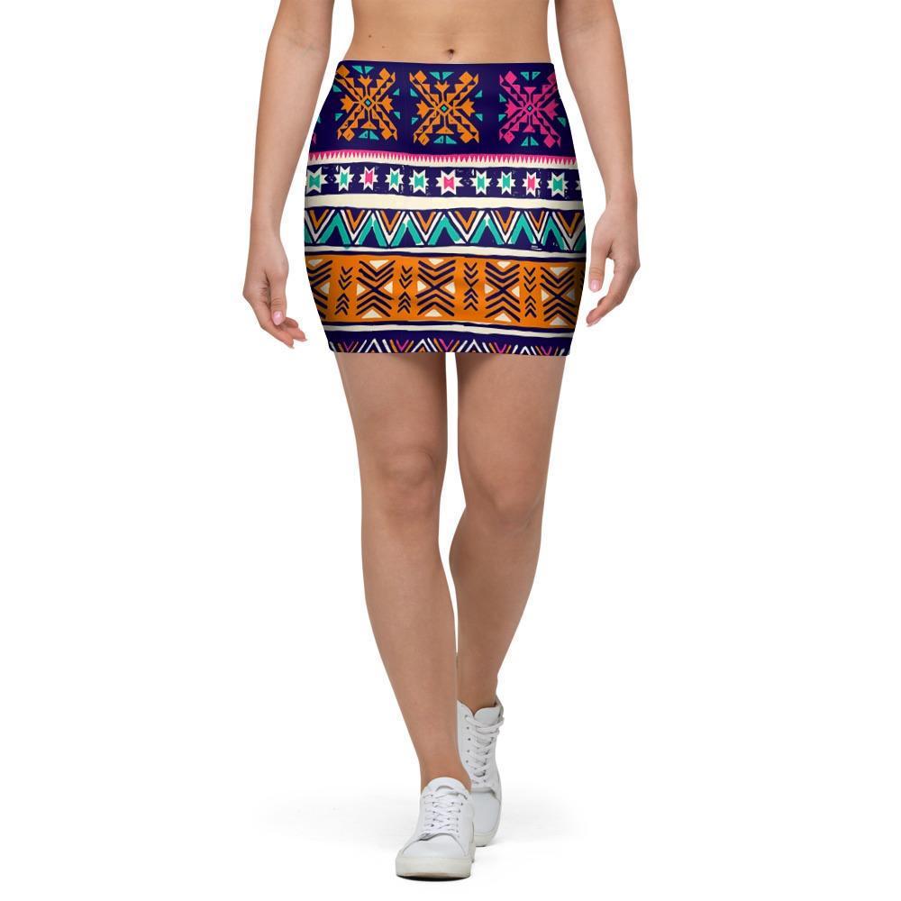 Multicolor Native Aztec Geometric Hipster Mini Skirt-grizzshop