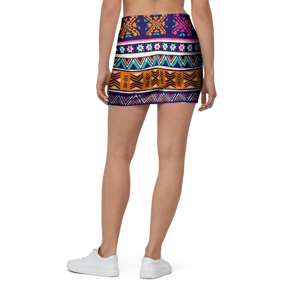 Multicolor Native Aztec Geometric Hipster Mini Skirt-grizzshop