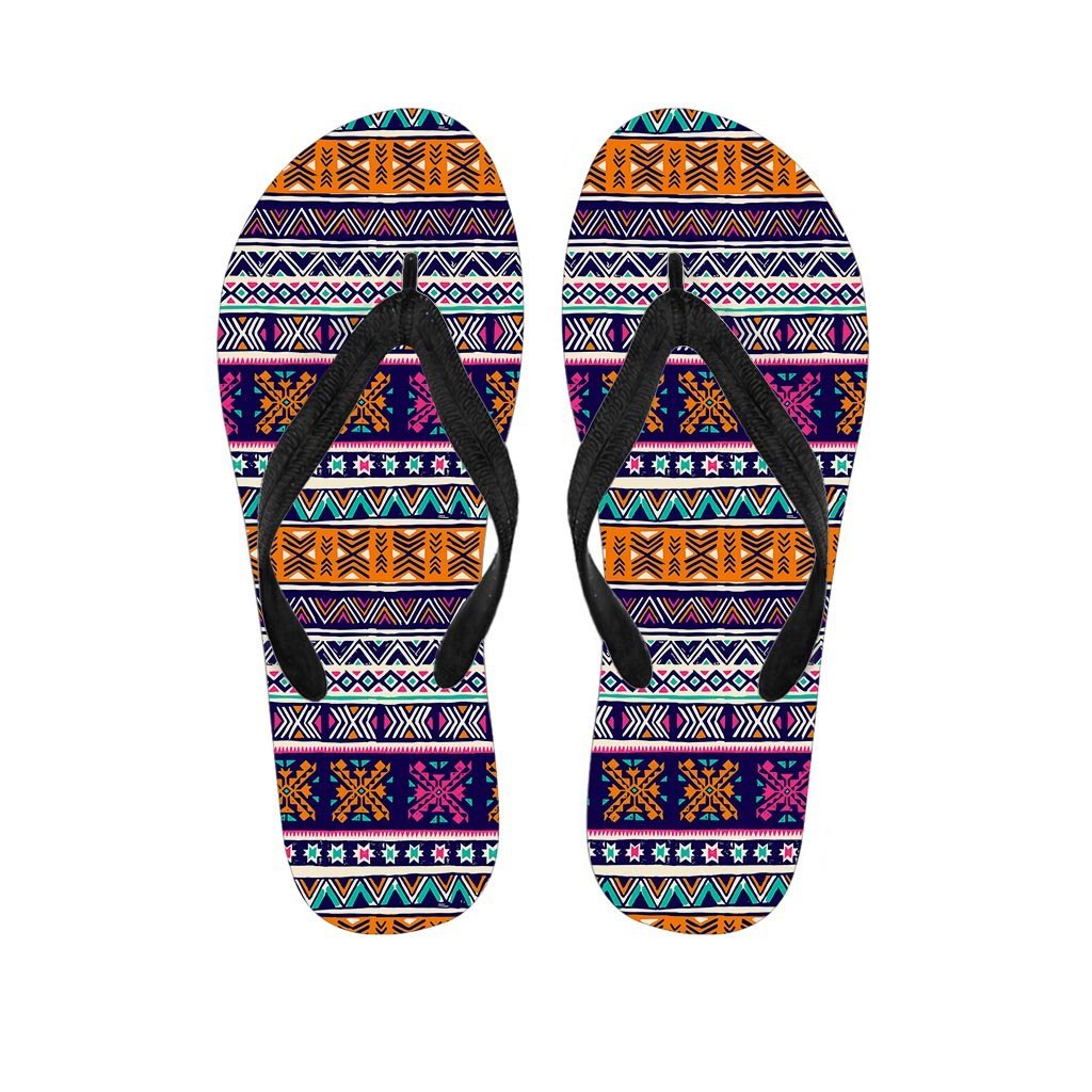 Multicolor Native Aztec Geometric Hipster Women's Flip Flops-grizzshop