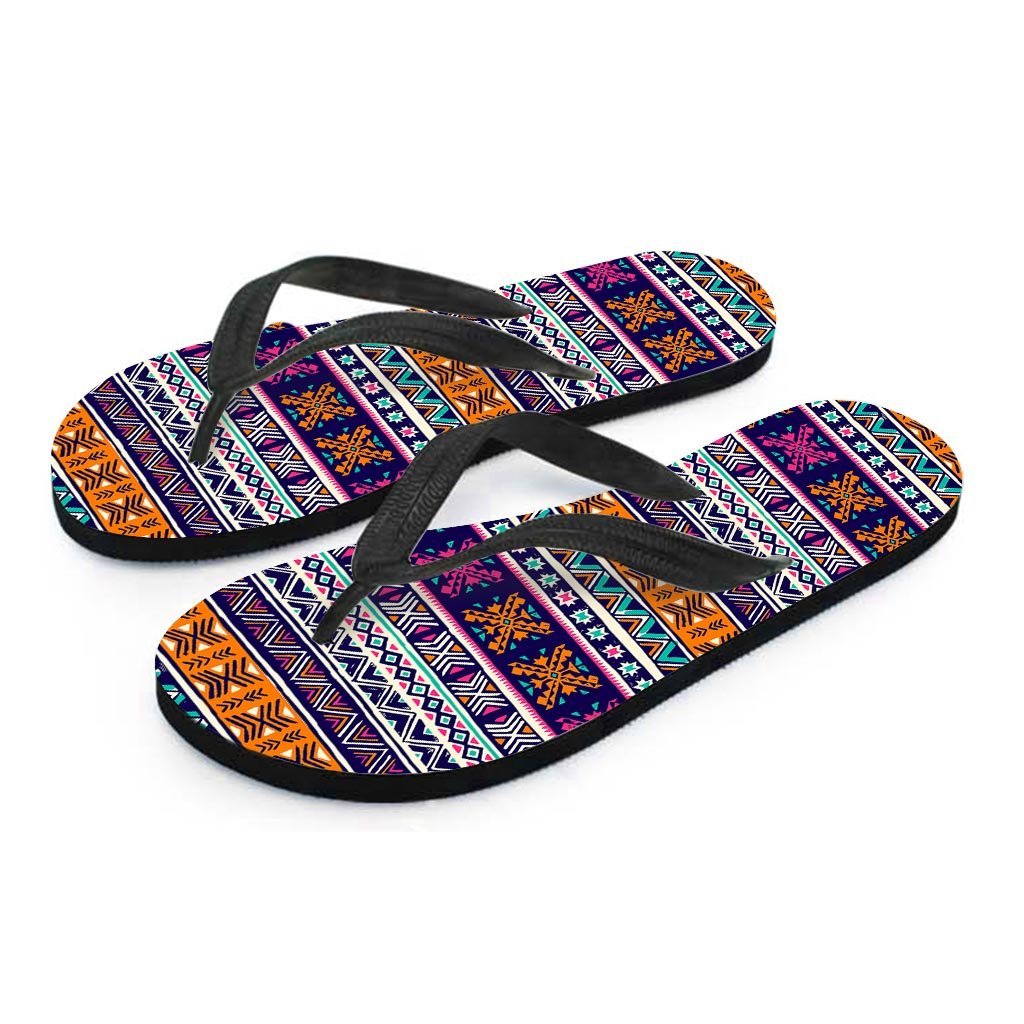 Multicolor Native Aztec Geometric Hipster Women's Flip Flops-grizzshop