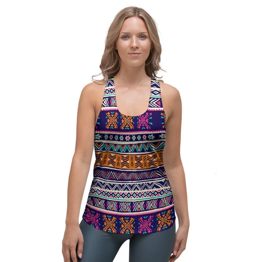 Multicolor Native Aztec Geometric Hipster Women's Racerback Tank Top-grizzshop