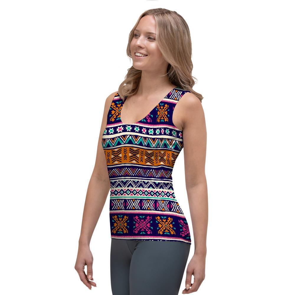 Multicolor Native Aztec Geometric Hipster Women's Tank Top-grizzshop