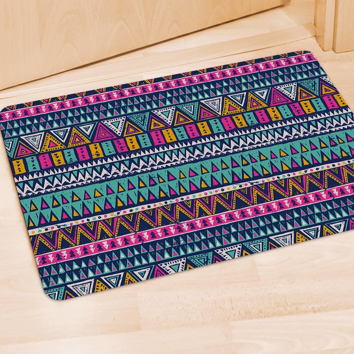 Multicolor Native Aztec Trippy Striped Door Mat-grizzshop