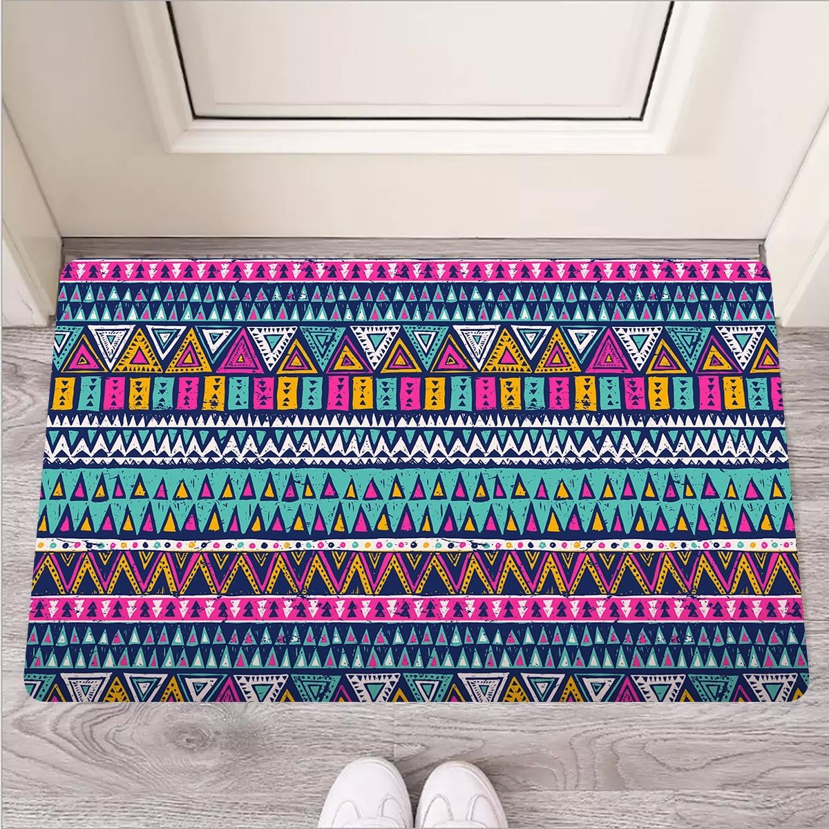 Multicolor Native Aztec Trippy Striped Door Mat-grizzshop