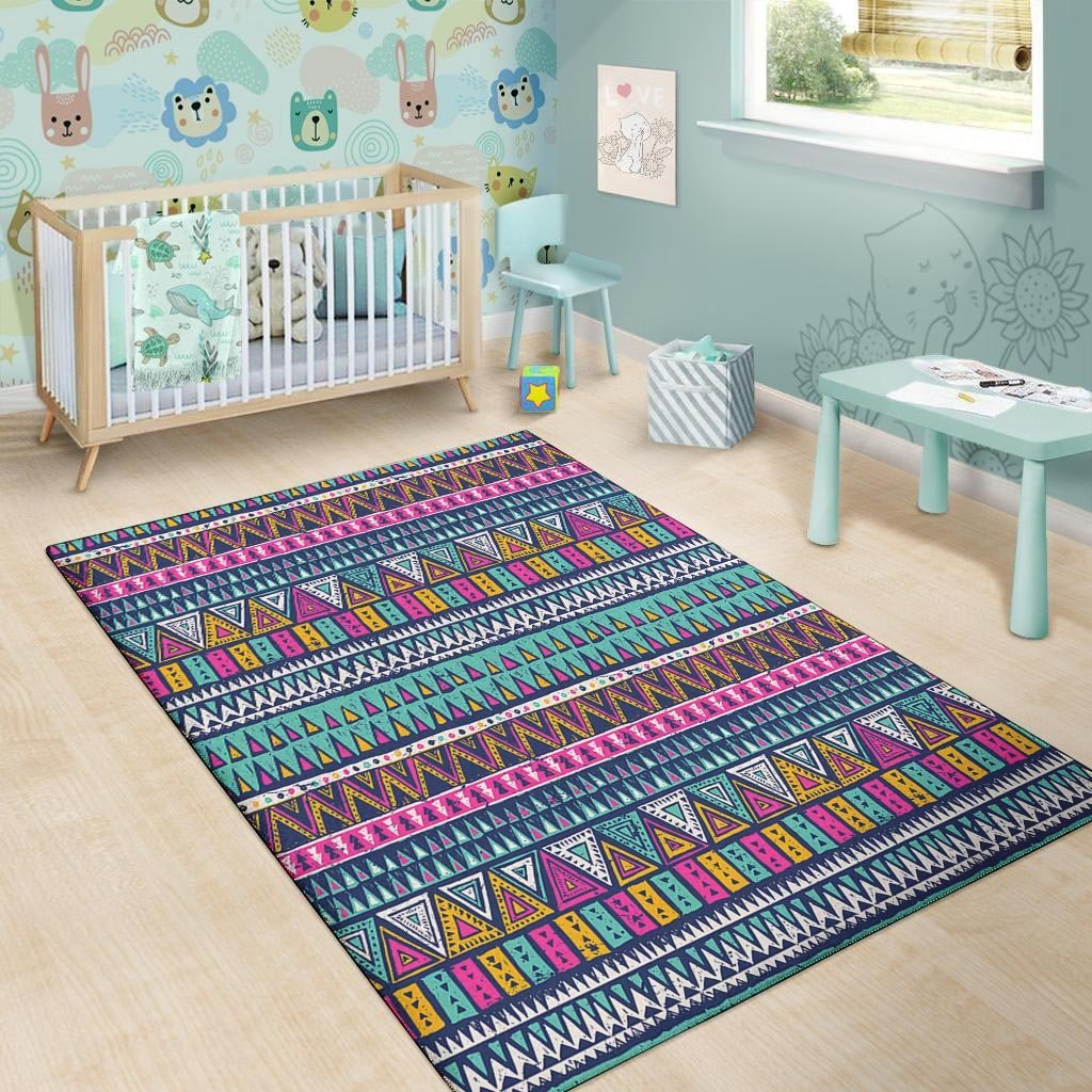 Multicolor Native Aztec Trippy Striped Floor Mat-grizzshop