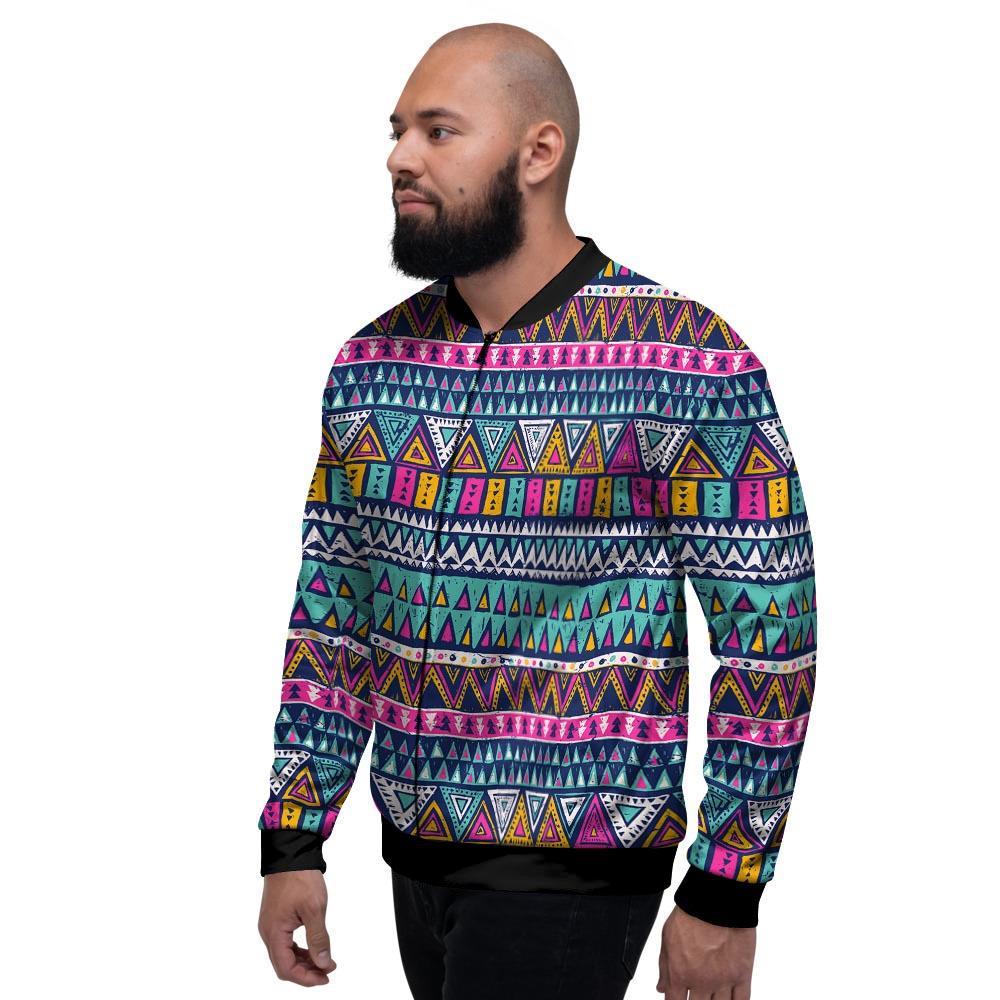Multicolor Native Aztec Trippy Striped Men's Bomber Jacket-grizzshop