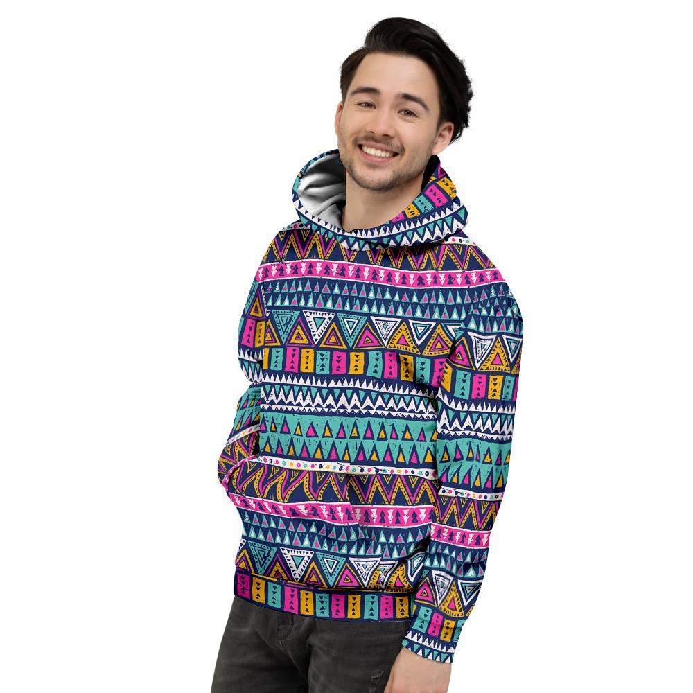 Multicolor Native Aztec Trippy Striped Men's Hoodie-grizzshop
