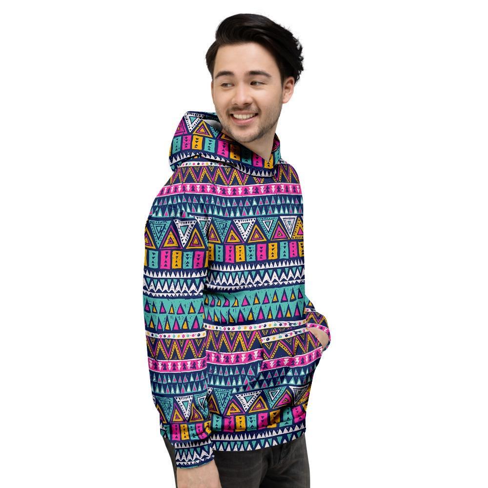 Multicolor Native Aztec Trippy Striped Men's Hoodie-grizzshop