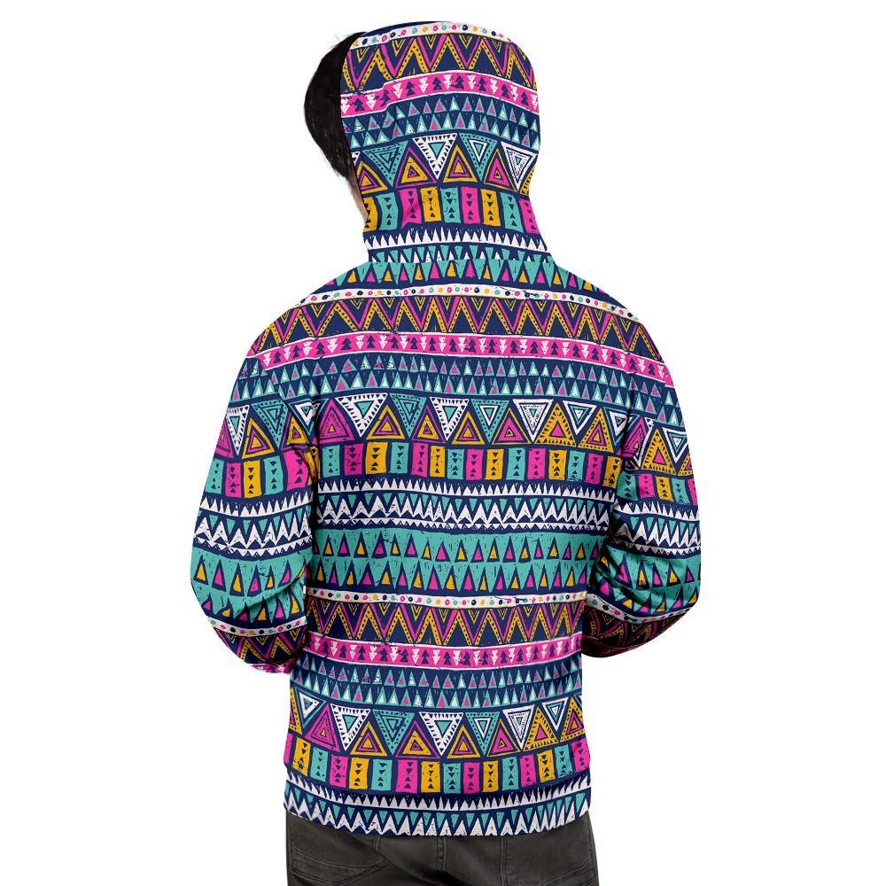 Multicolor Native Aztec Trippy Striped Men's Hoodie-grizzshop
