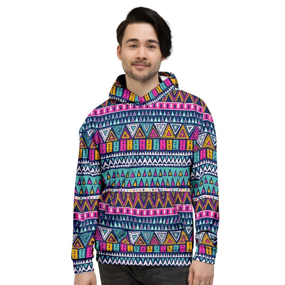 Multicolor Native Aztec Trippy Striped Men's Hoodie-grizzshop