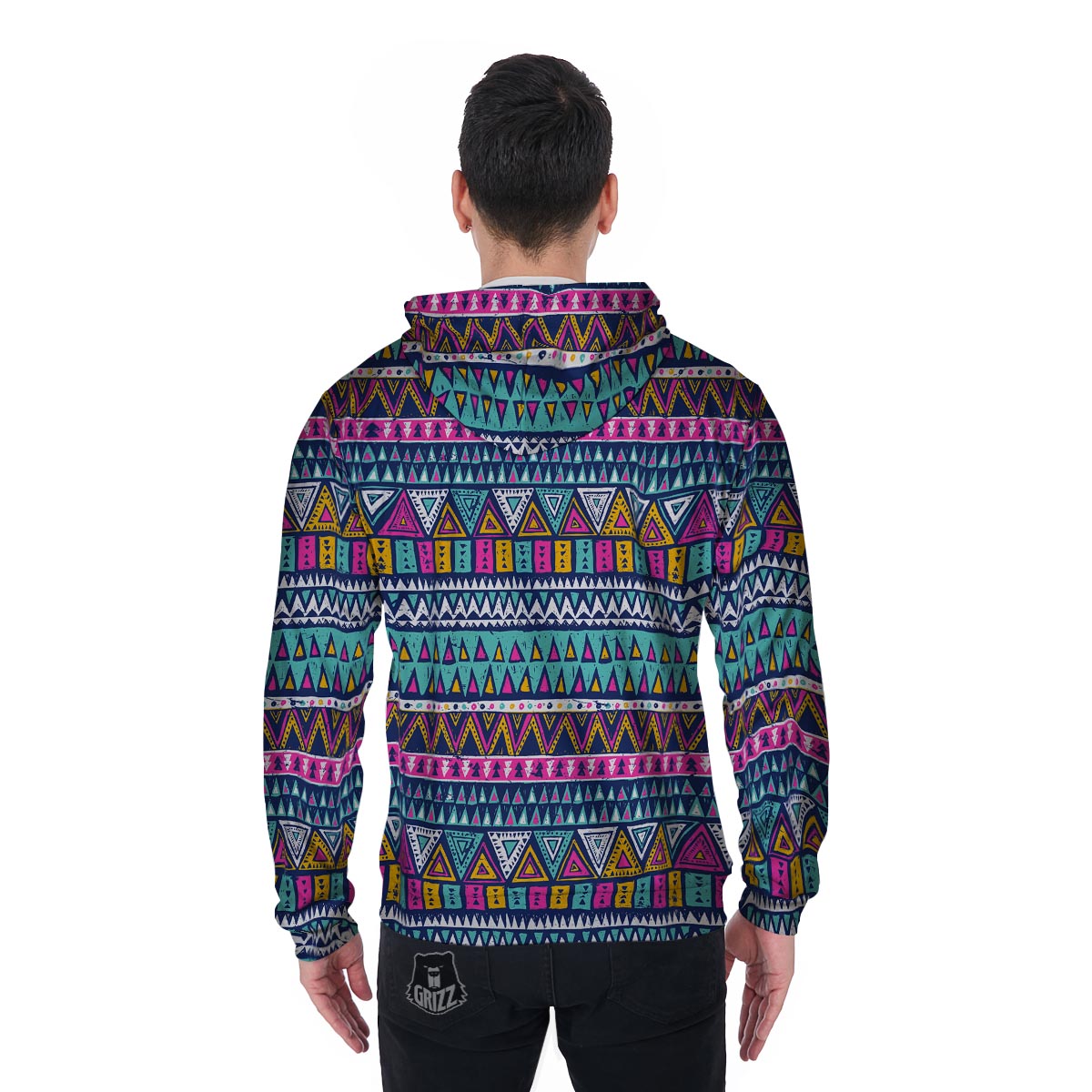 Multicolor Native Aztec Trippy Striped Men's Zip Up Hoodie-grizzshop