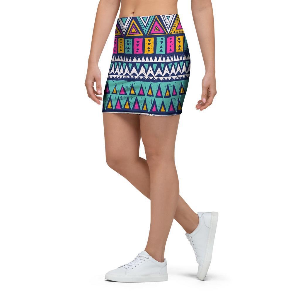 Multicolor Native Aztec Trippy Striped Mini Skirt-grizzshop