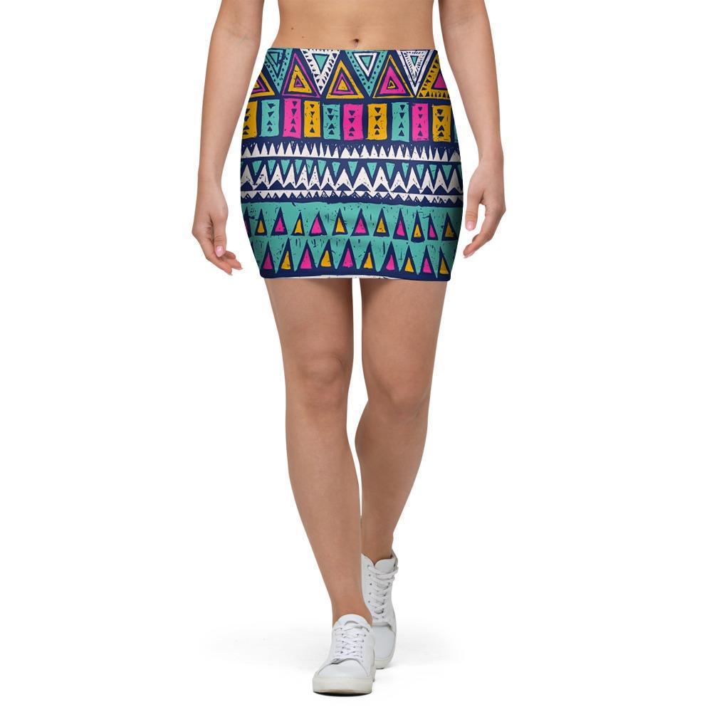 Multicolor Native Aztec Trippy Striped Mini Skirt-grizzshop