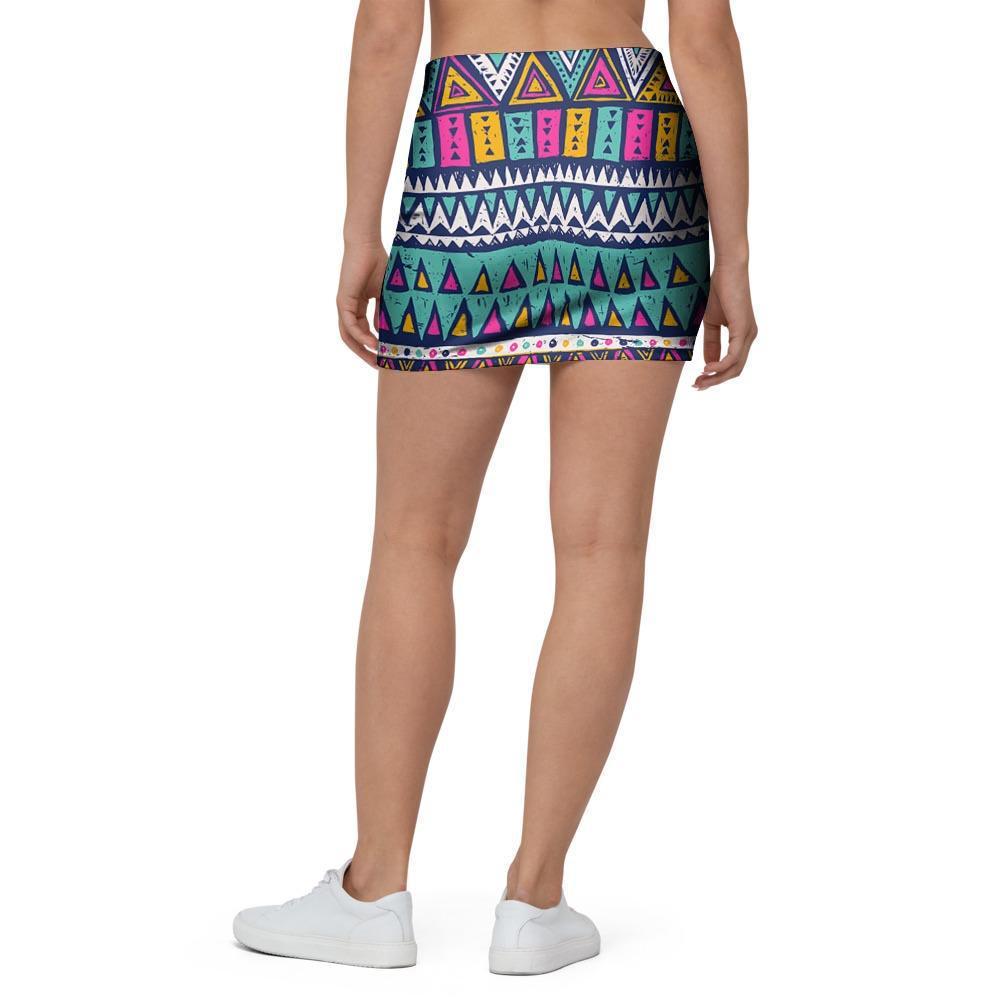 Multicolor Native Aztec Trippy Striped Mini Skirt-grizzshop
