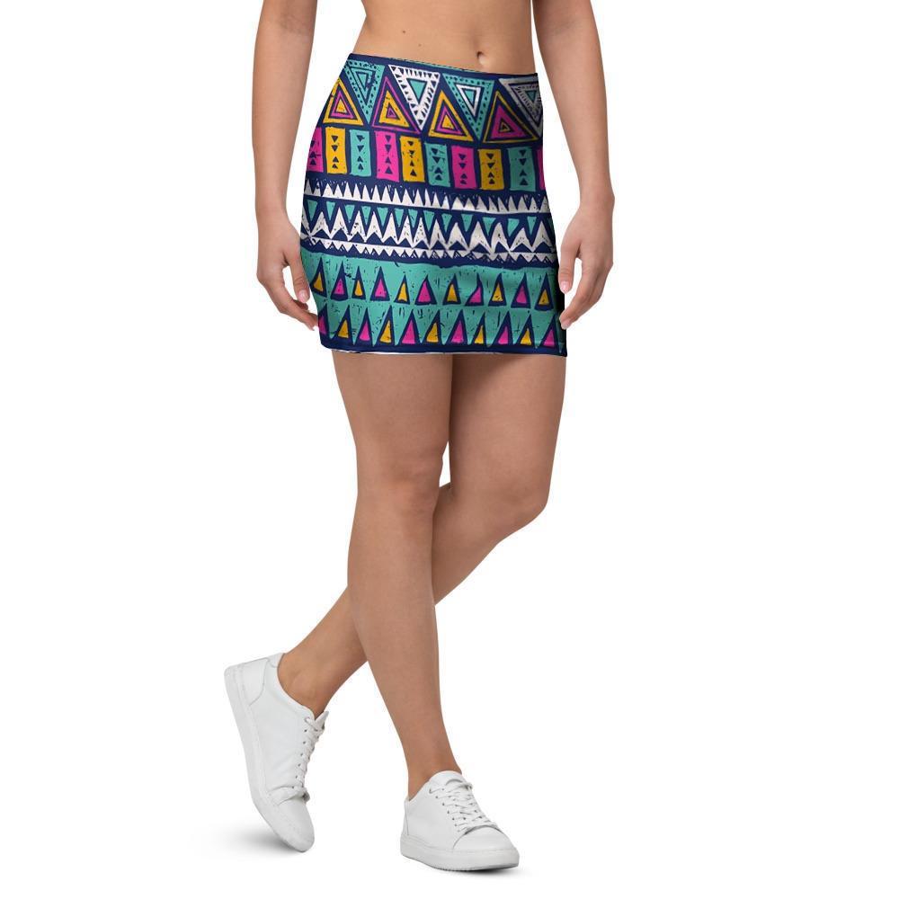 Multicolor Native Aztec Trippy Striped Mini Skirt-grizzshop