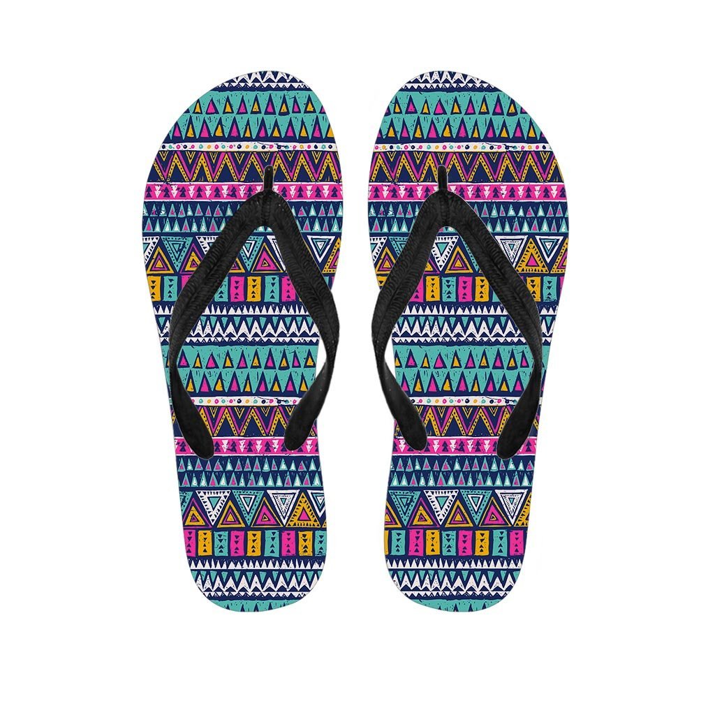 Multicolor Native Aztec Trippy Striped Women's Flip Flops-grizzshop