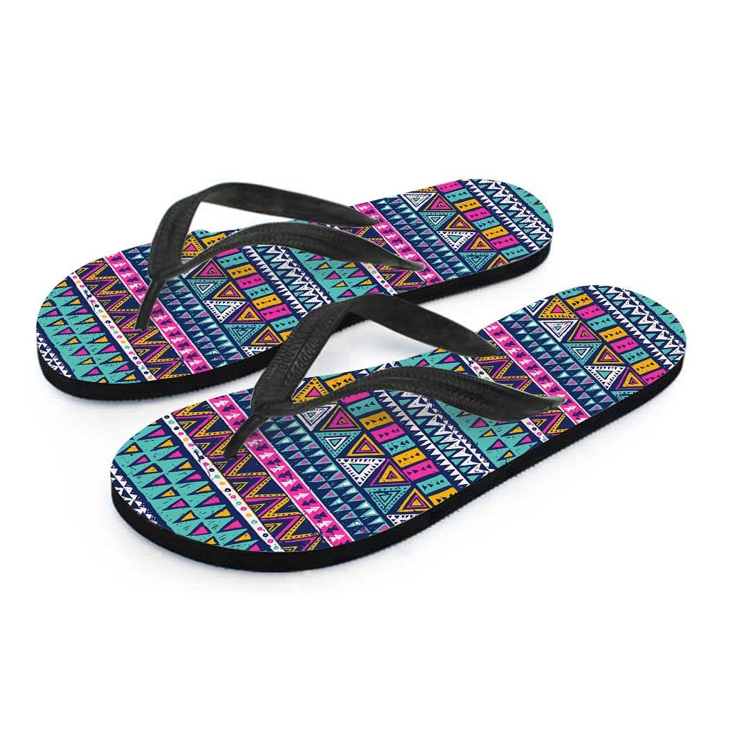 Multicolor Native Aztec Trippy Striped Women's Flip Flops-grizzshop