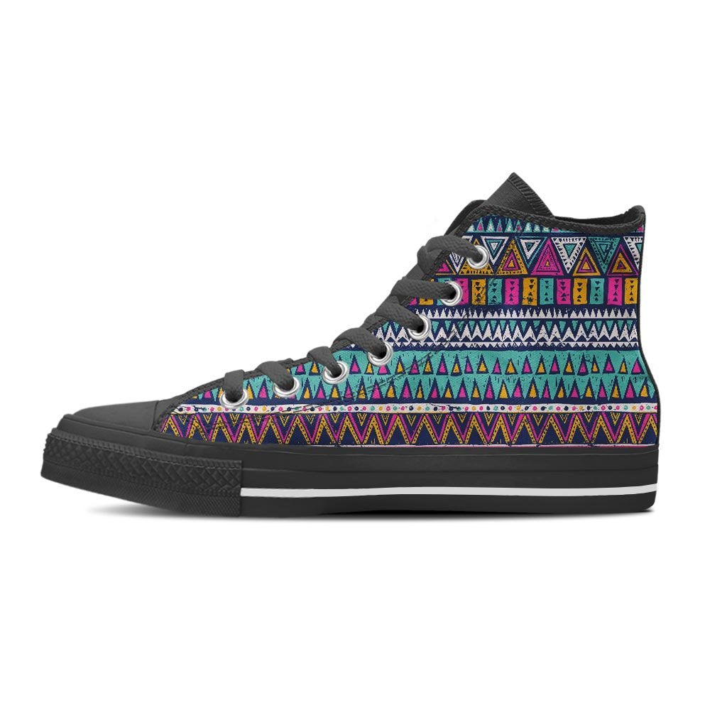 Multicolor Native Aztec Trippy Striped Women's High Top Shoes-grizzshop
