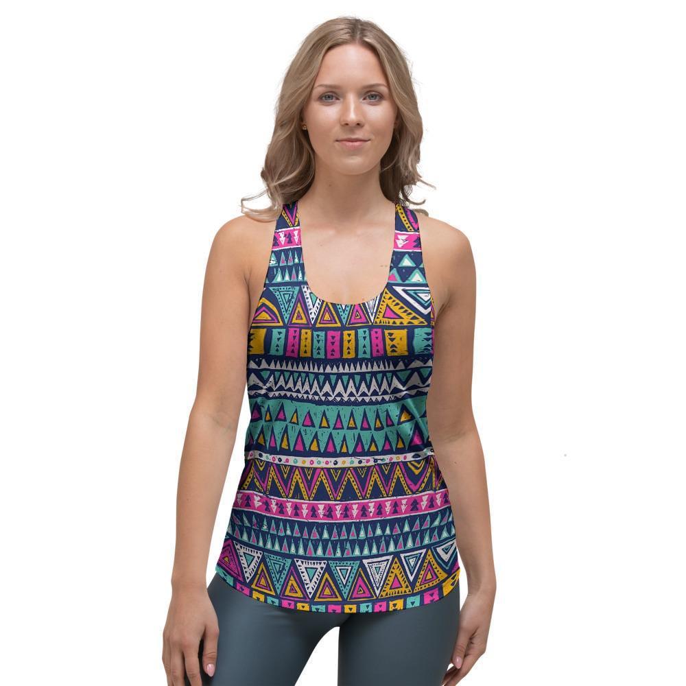 Multicolor Native Aztec Trippy Striped Women's Racerback Tank Top-grizzshop