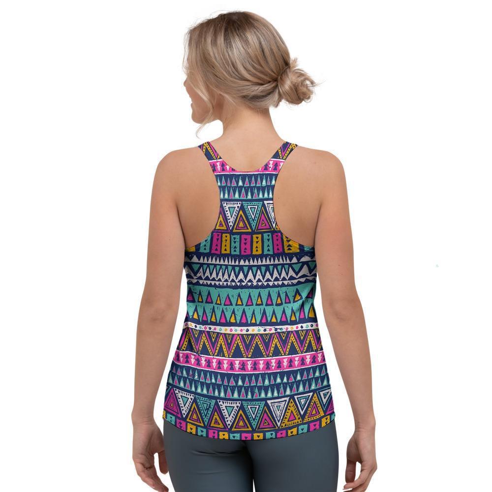 Multicolor Native Aztec Trippy Striped Women's Racerback Tank Top-grizzshop