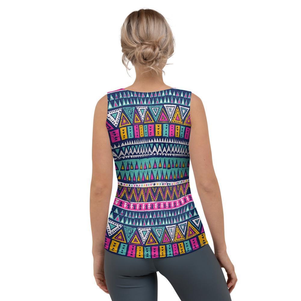 Multicolor Native Aztec Trippy Striped Women's Tank Top-grizzshop