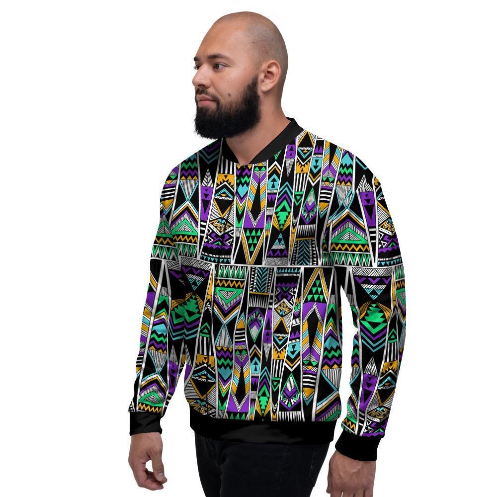 Multicolor Native Aztec Vintage Trippy Men's Bomber Jacket-grizzshop