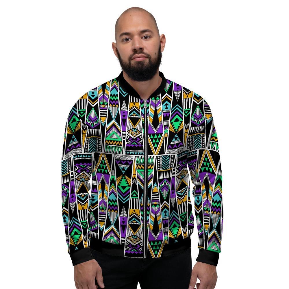 Multicolor Native Aztec Vintage Trippy Men's Bomber Jacket-grizzshop