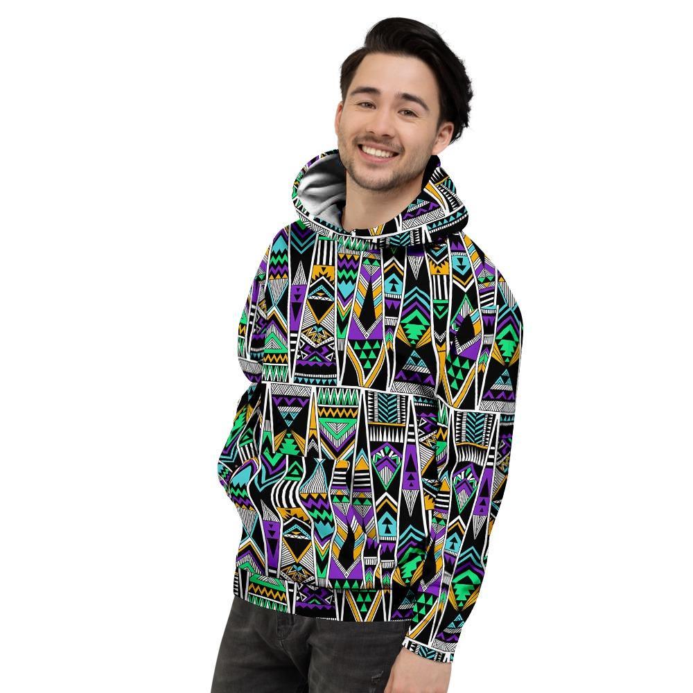 Multicolor Native Aztec Vintage Trippy Men's Hoodie-grizzshop
