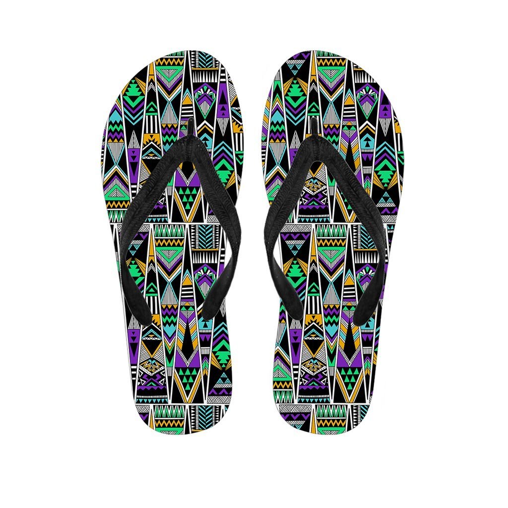 Multicolor Native Aztec Vintage Trippy Women's Flip Flops-grizzshop