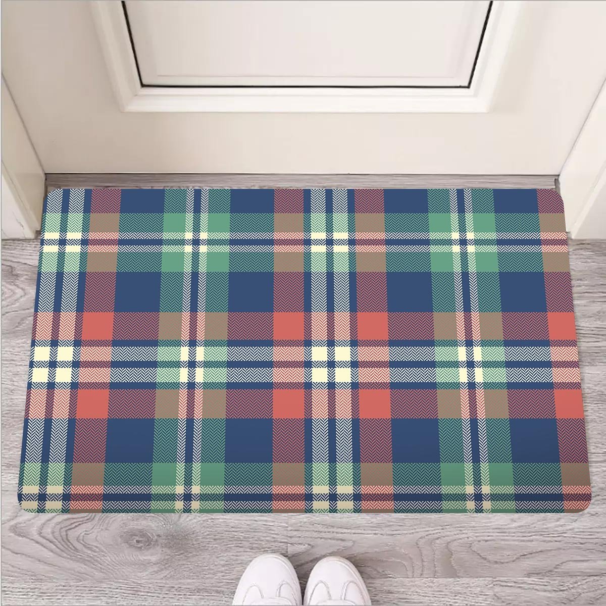Multicolor Plaid Tartan Door Mat-grizzshop