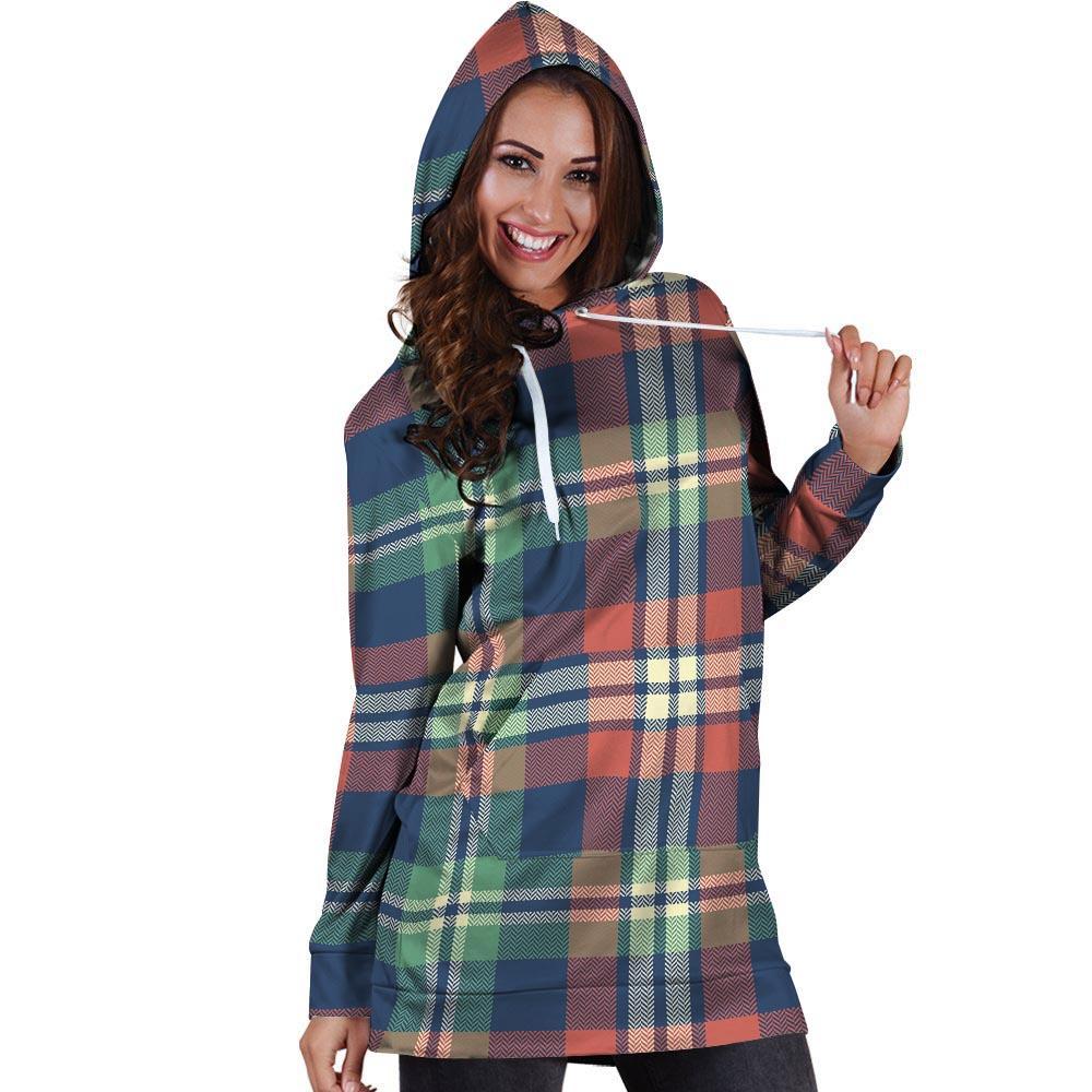 Multicolor Plaid Tartan Hoodie Dress-grizzshop