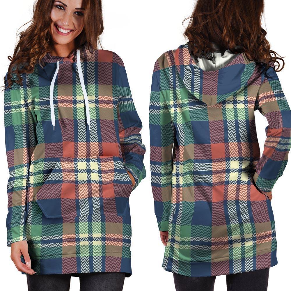 Multicolor Plaid Tartan Hoodie Dress-grizzshop