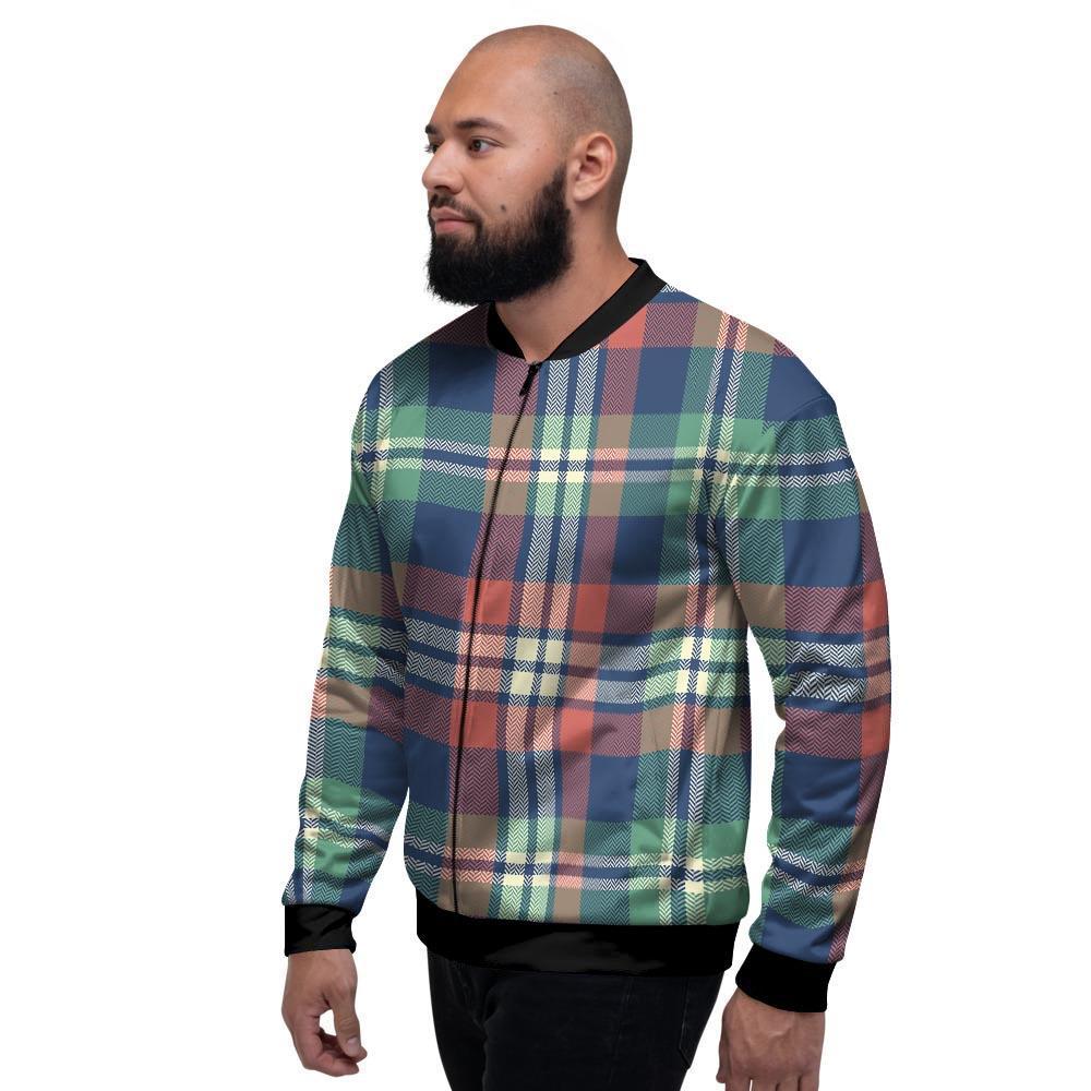 Multicolor Plaid Tartan Men's Bomber Jacket-grizzshop