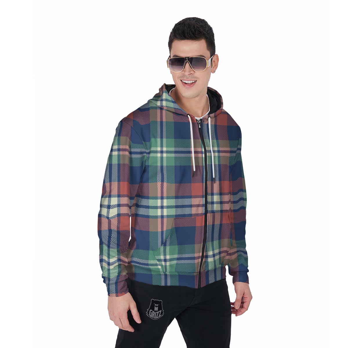 Multicolor Plaid Tartan Men's Zip Up Hoodie-grizzshop