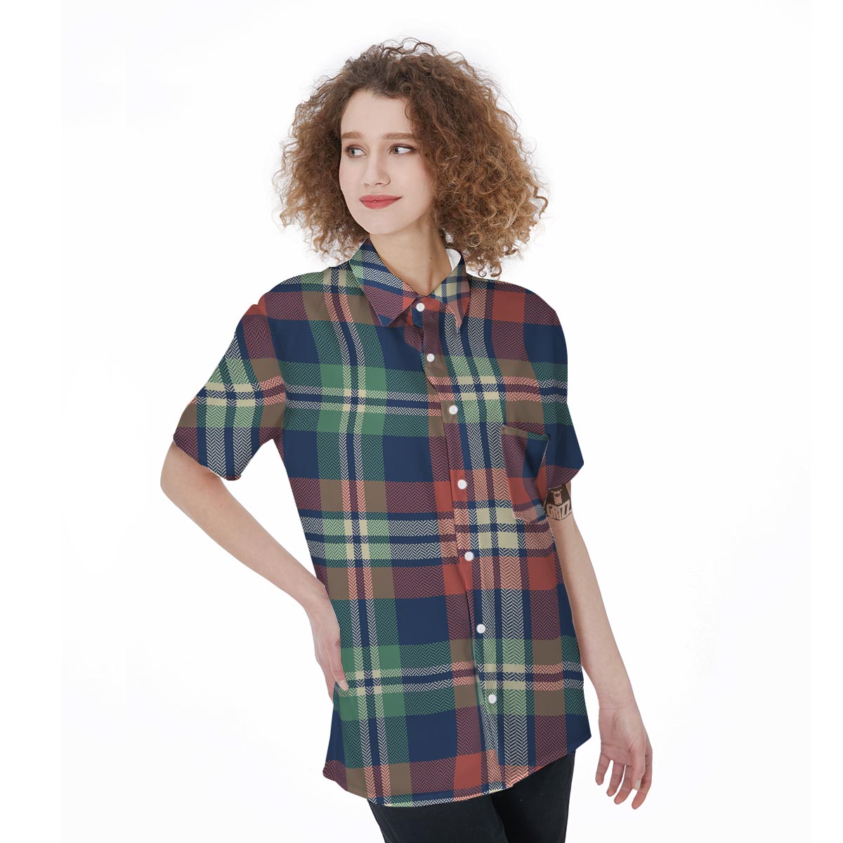 Multicolor Plaid Tartan Women's Short Sleeve Shirts-grizzshop