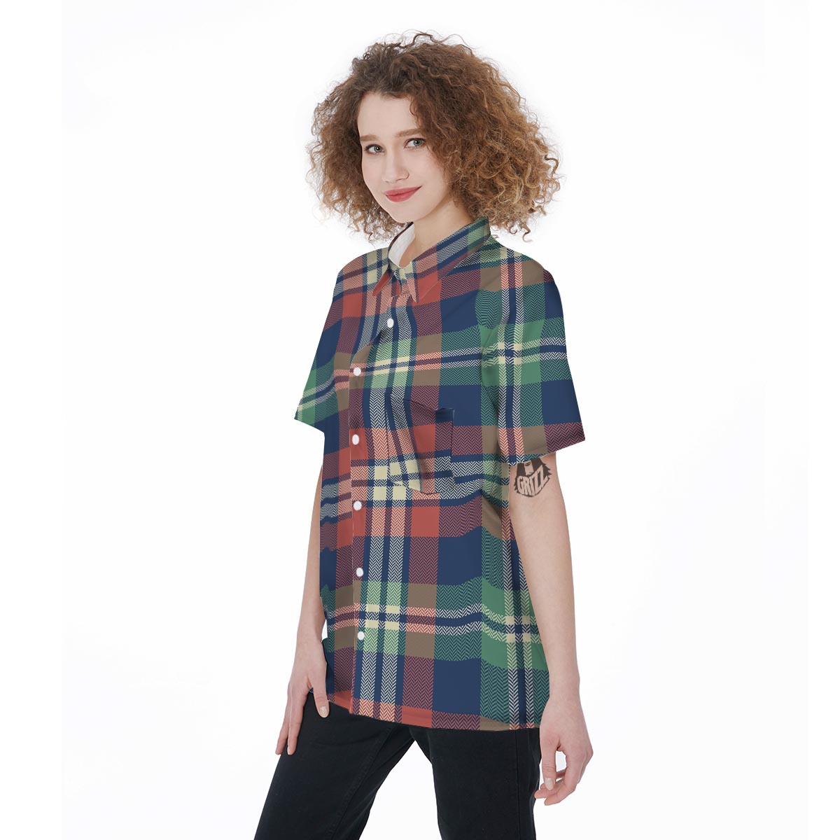Multicolor Plaid Tartan Women's Short Sleeve Shirts-grizzshop