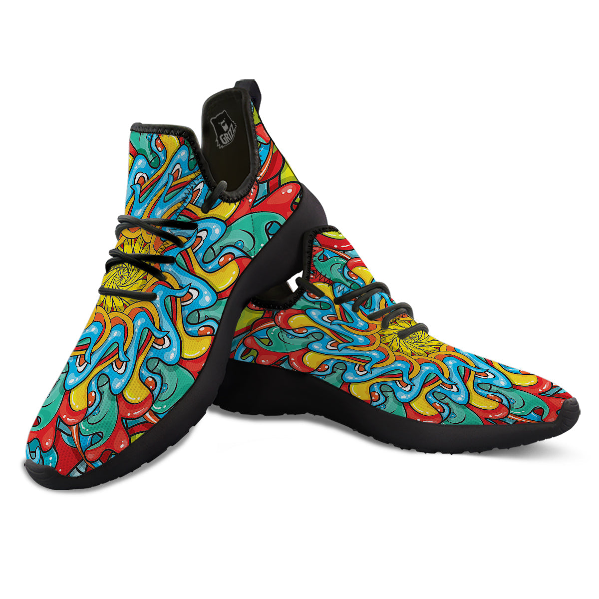Multicolor Psychedelic Hippie Print Black Athletic Shoes-grizzshop