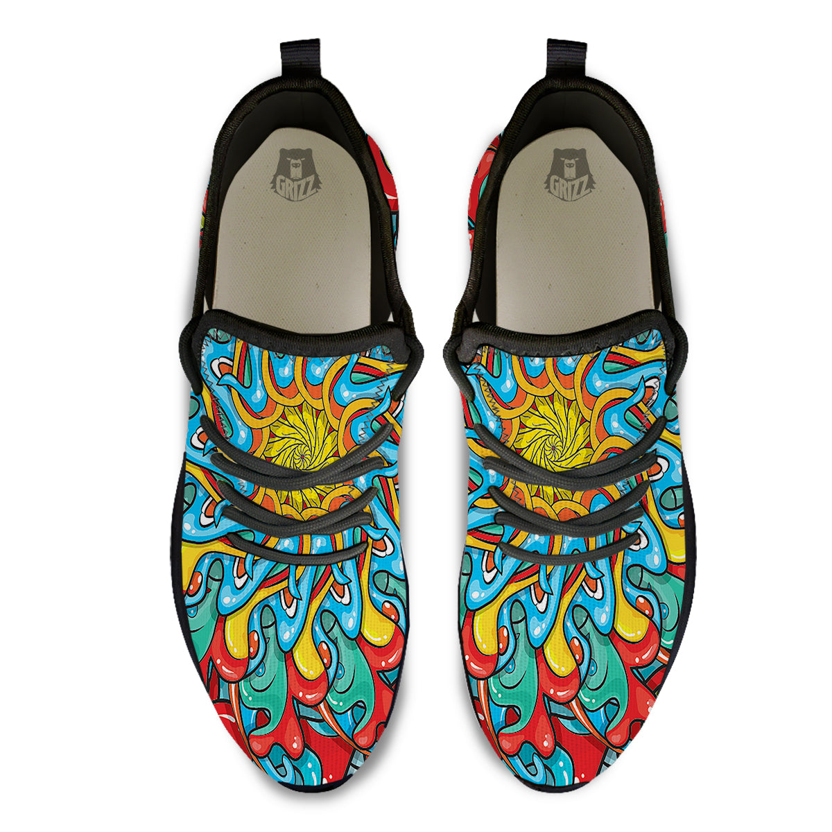 Multicolor Psychedelic Hippie Print Black Athletic Shoes-grizzshop
