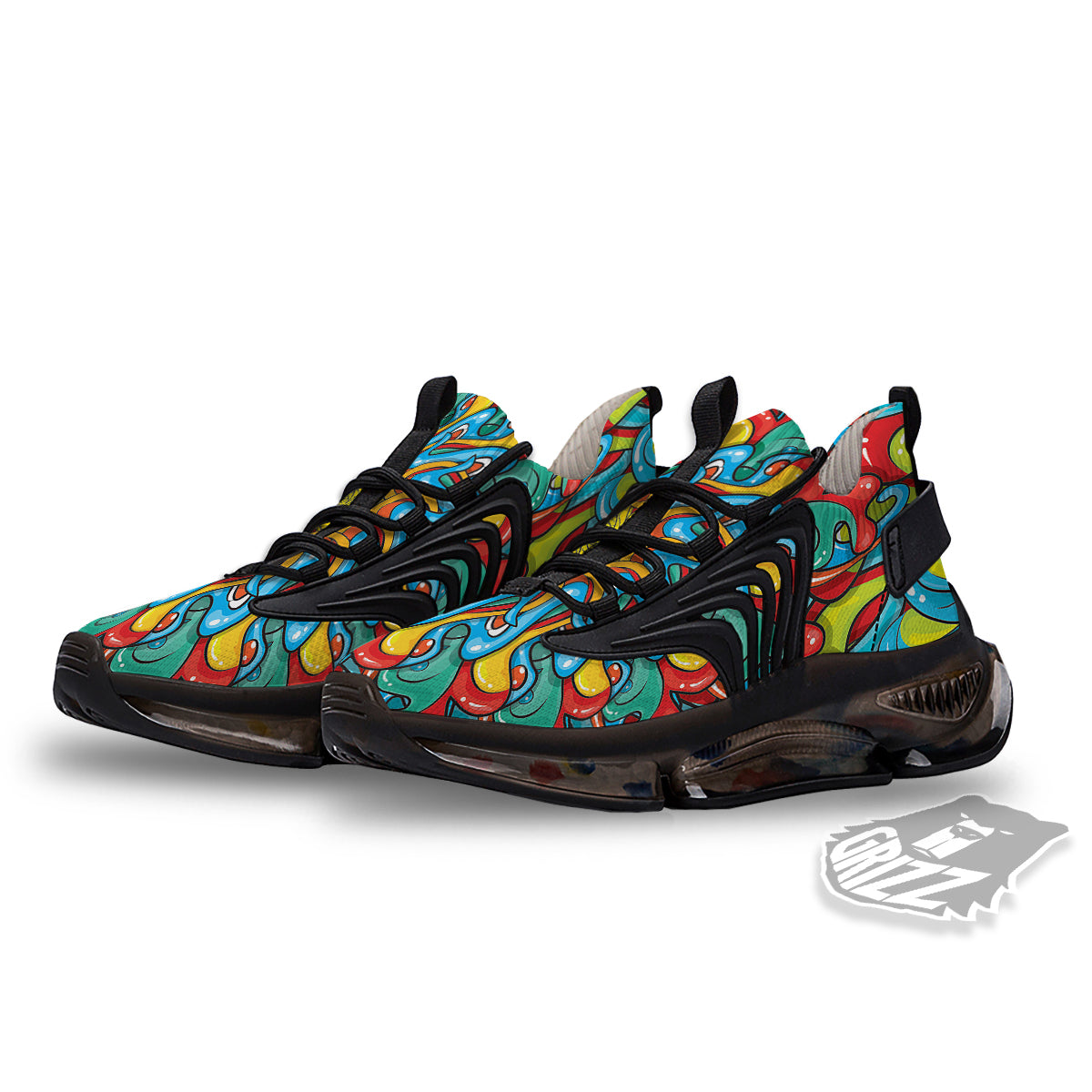 Multicolor Psychedelic Hippie Print Black Gym Shoes-grizzshop