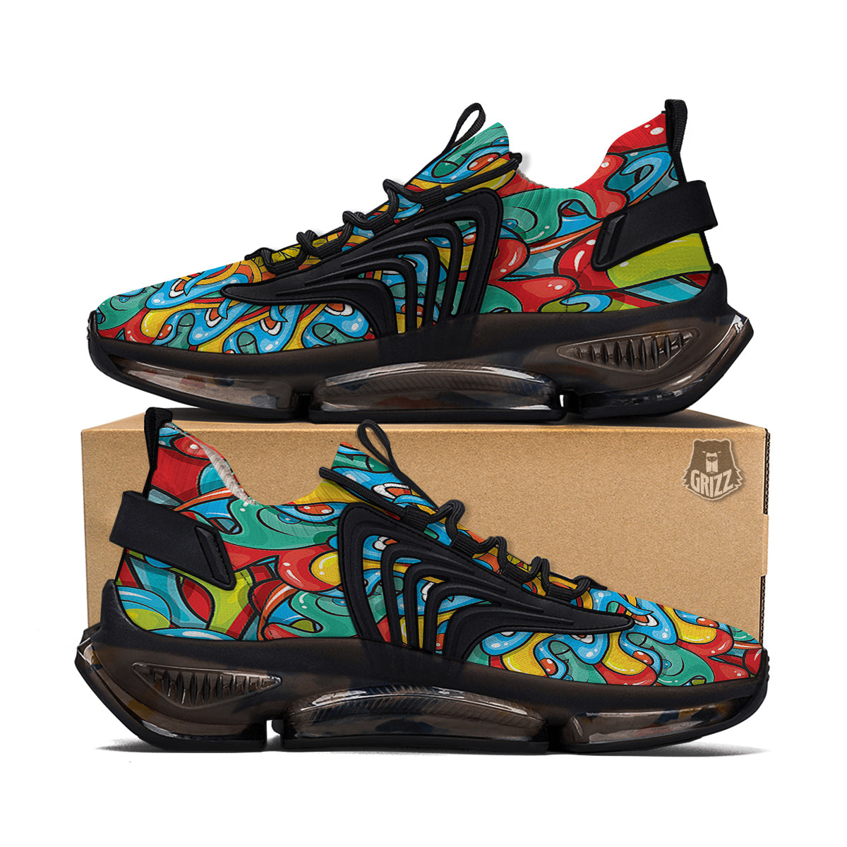Multicolor Psychedelic Hippie Print Black Gym Shoes-grizzshop