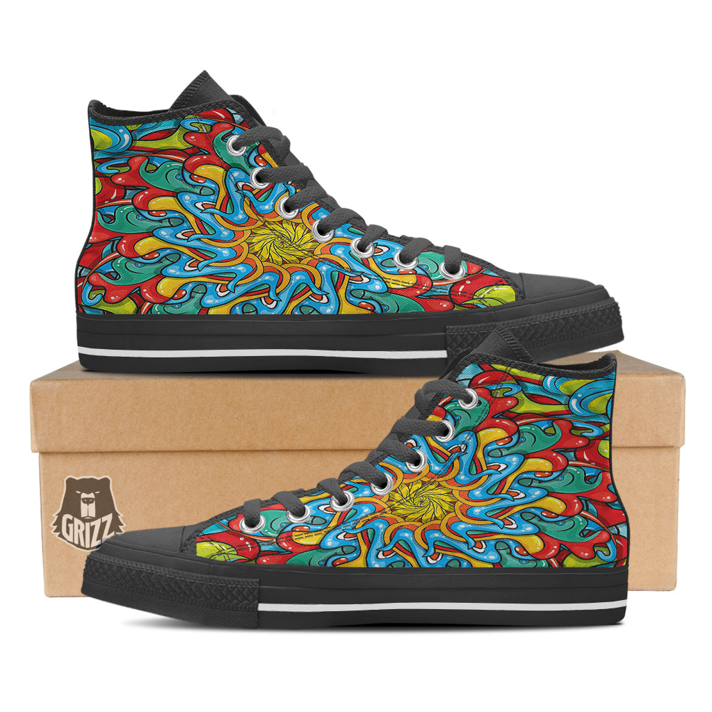 Multicolor Psychedelic Hippie Print Black High Top Shoes-grizzshop
