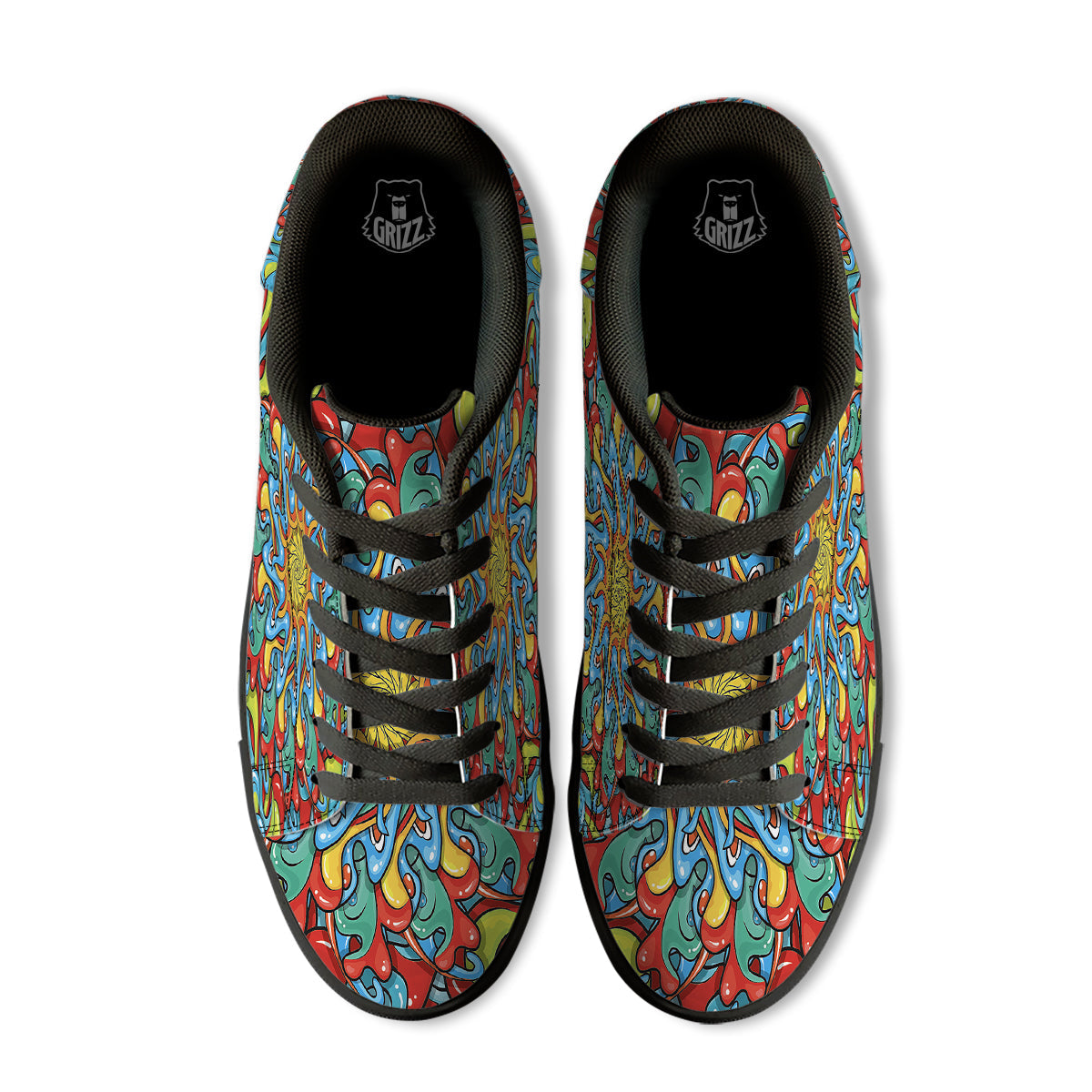 Multicolor Psychedelic Hippie Print Black Low Top Sneakers-grizzshop