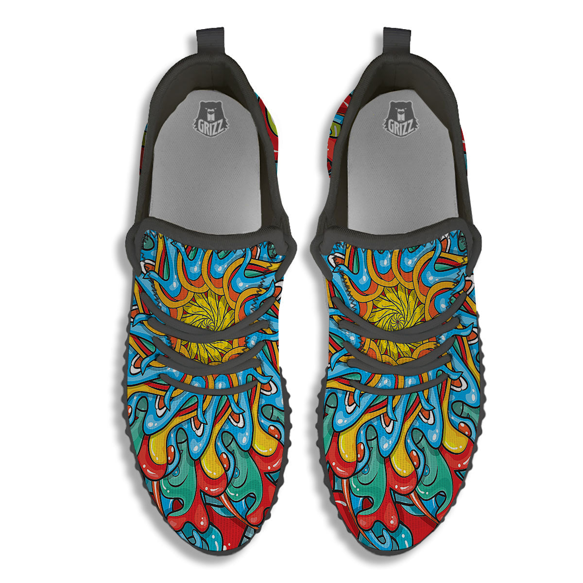 Multicolor Psychedelic Hippie Print Black Walking Shoes-grizzshop